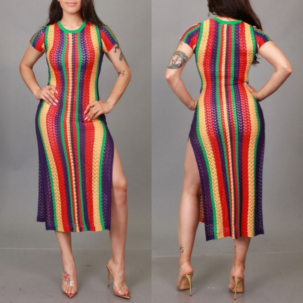 Multi Stripe Color Crochet Dress
